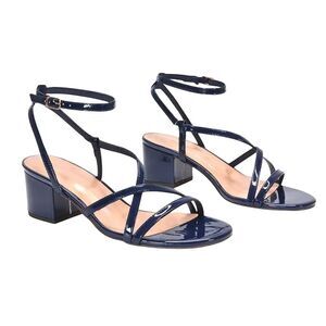 XY London Womens/Ladies Maria Patent Strappy Block Heel Sandals / Navy